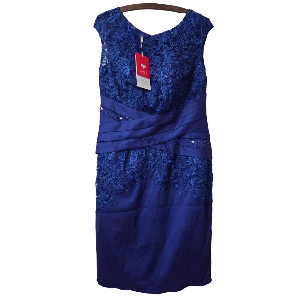 JJ's House Sleeveless Sheath Dress Lace Beaded‎ Fitted Size 14 Blue NWT